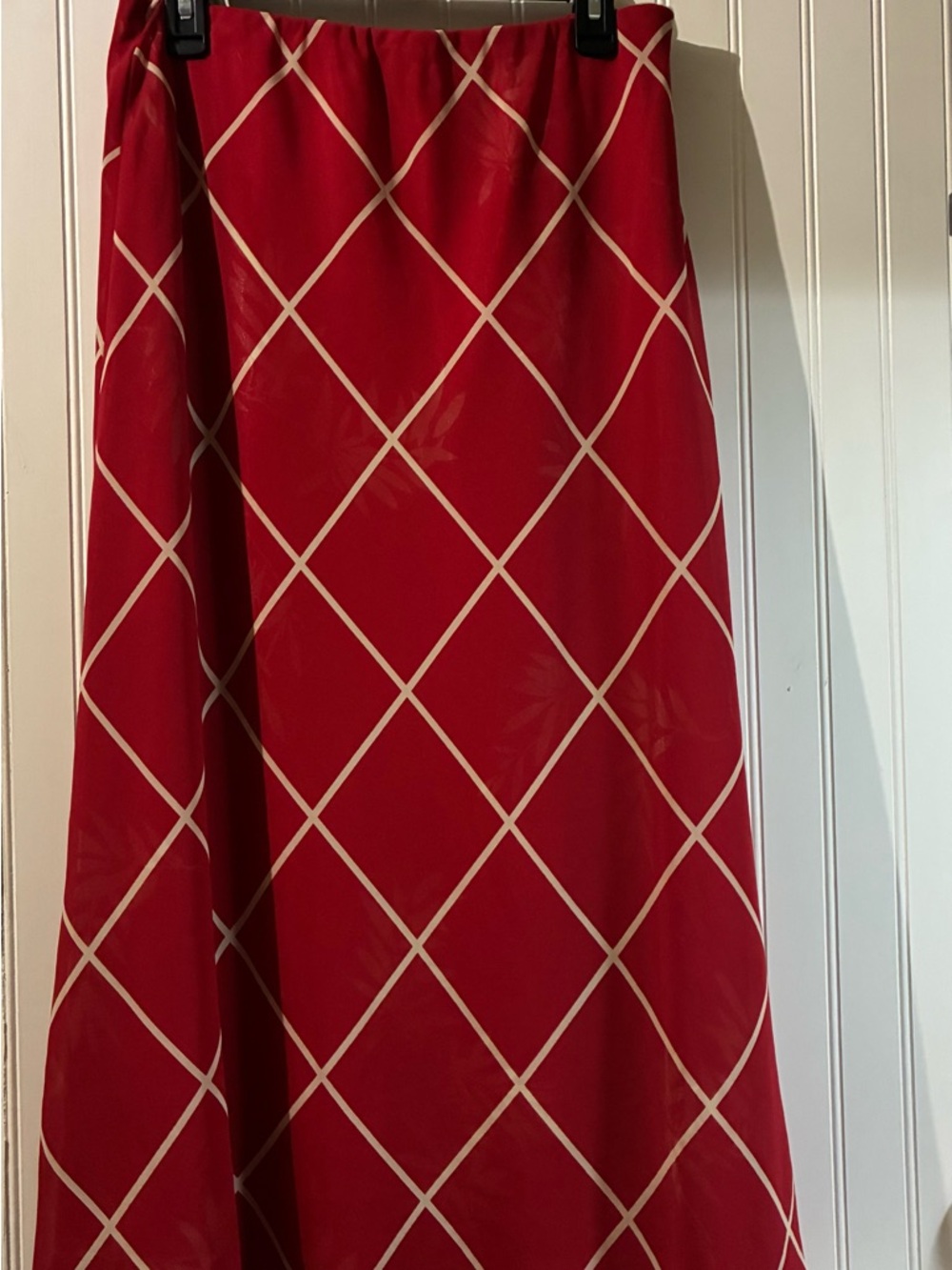 Laura Scott Red Maxi Skirt with Cream Lattice Print